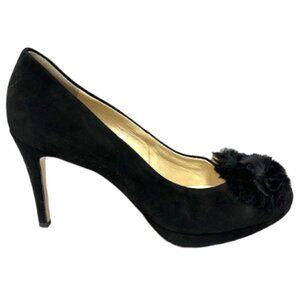Hogl Black Suede Fuzzy Bow Tie Pump High Heels Party Date Night Evening Wear 6.5